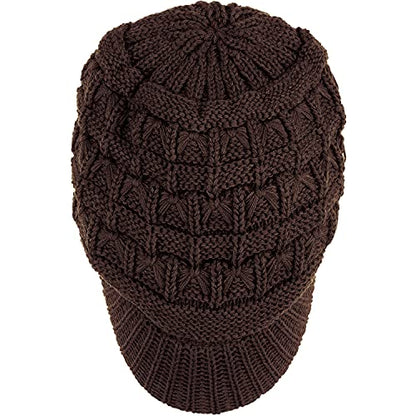 BYOS Womens Winter Chic Cable Warm Fleece Lined Crochet Knit Hat W/Visor Newsboy Cabbie Cap - color: Basket Woven-dark Brown