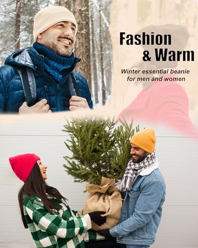 ROYBENS Satin Lined Beanie Hat for Women Men, Wool Knit Cuffed Winter Hats - color: 1pcs Yellow