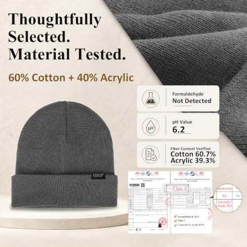 Satin Lined Winter Beanie Hats for Women Men Cotton Knitted Cuffed Knit Hat - color: Dark Grey