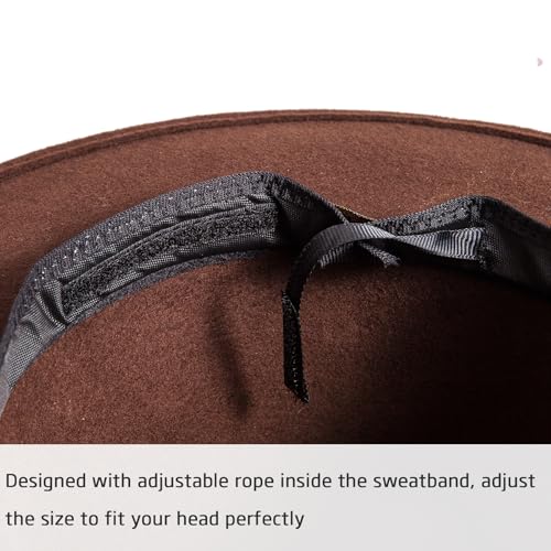 Felt Wide Brim Fedora Hats for Women Men, with Band Belt Buckle, Adjustable - color: 003 Coffee