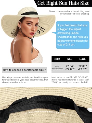 Sun Hats for Women, Summer Wide Brim Straw Beach Hat - color: Light Beige, size: Large