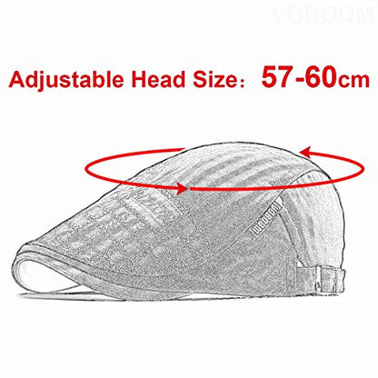VOBOOM Men Cotton Adjustable Newsboy Beret Ivy Cap Cabbie Flat Hat - color: Coffee