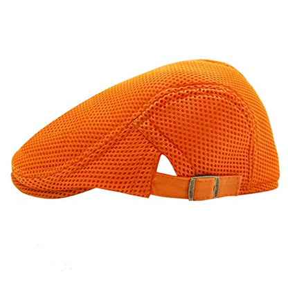 Lifup Unisex Mesh Newsboy Hat Breathable Summer Flat Cap - color: Orange