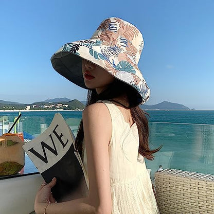 HUAMULAN Women Summer Vacation Wide Brim Sun Hat Reversible Fishing Hats - color: Blue