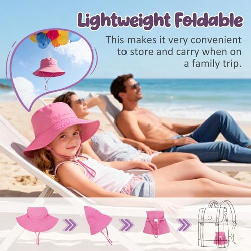 Zando 2 Pack UPF 50+ Kids Sun Hat Baby Beach Bucket Hats for Summer Swim - color: Purple & Pink, size: 6-12 Months