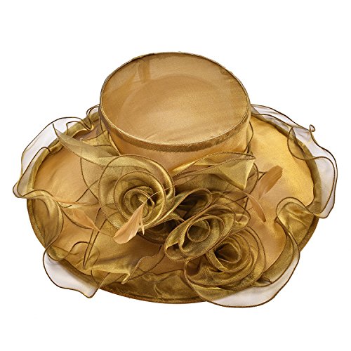 Lawliet Womens Flower Wedding Occasion Wide Brim Church Dress Sun Hat A341 - color: Gold, size: One Size