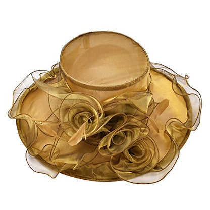 Lawliet Womens Flower Wedding Occasion Wide Brim Church Dress Sun Hat A341 - color: Gold, size: One Size