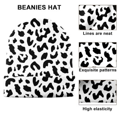 Beanie Knit Hat Winter Unisex Cuffed Beanies Skull Cap Warm Double Layer Thick Acrylic Cute for Girls Women Men - color: Leopard