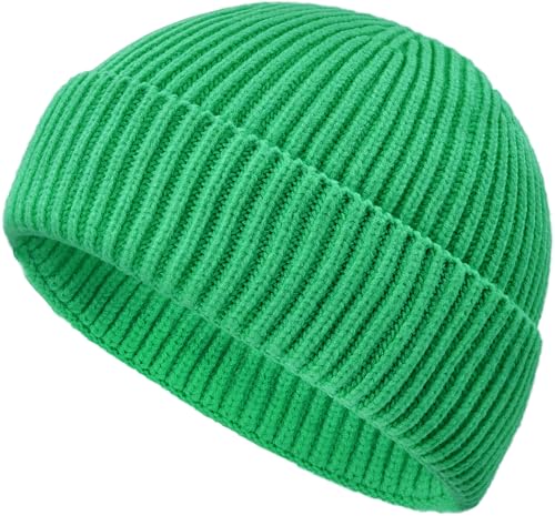 Wool Fisherman Beanies for Men Knit Fall Winter Beanie Hat Skull Cap - color: Green