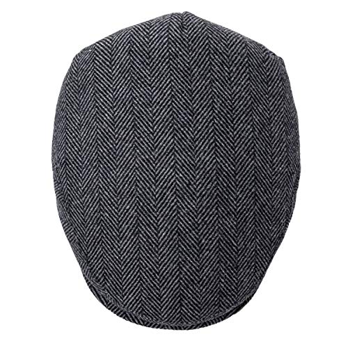 FEINION Men's Wool Tweed Newsboy Ivy Cap Gatsby Golf Flat Hat - color: Herringbone Grey, size: 7 3/4