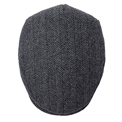 FEINION Men's Wool Tweed Newsboy Ivy Cap Gatsby Golf Flat Hat - color: Herringbone Grey, size: 7 3/4