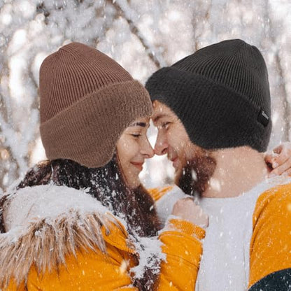 Winter Hat,Thermal Knitted Winter Hat with Fleece Earflaps - Warm Unisex Stocking Cap for Men & Women - color: Black