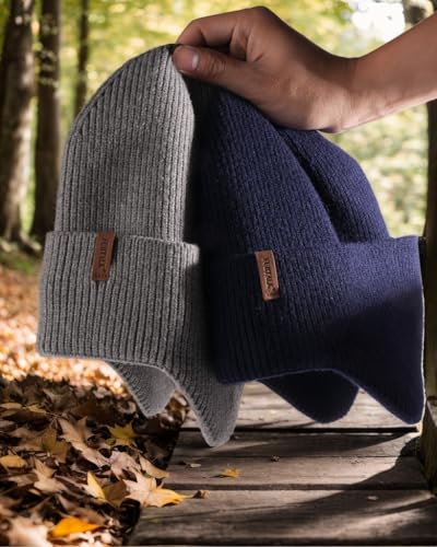 FURTALK Mens Winter Fleece Lined Beanie with Earflaps - color: Navy