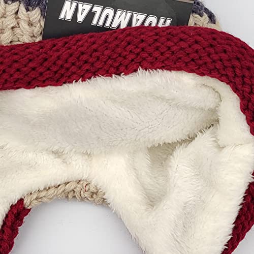 HUAMULAN Women Winter Sherpa Knit Beanie Hat Fleece Lined Ear Flaps - color: Beige Winered