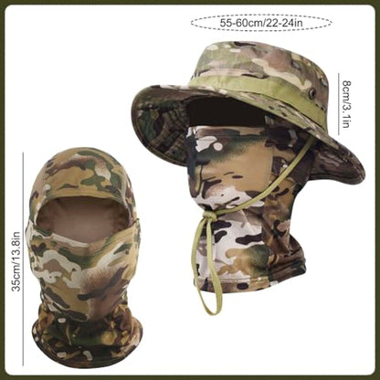 Camo Boonie Sun Hat with Balaclava Face Mask Outdoor Fishing Hat - color: Camo Cp