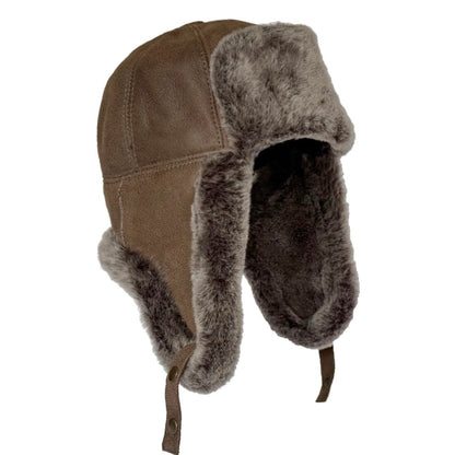 Handmade Sheepskin Leather Trapper Hat – Aviator Cap with Fur Lined Ear Flaps, Shearling Russian Ushanka Winter Hat - color: Coffe, size: Large