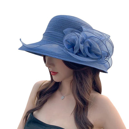 Women Kentucky Organza Derby Hat - Wide Brim Summer Sun Hat for Bridal Wedding Church Tea Party - color: Blue