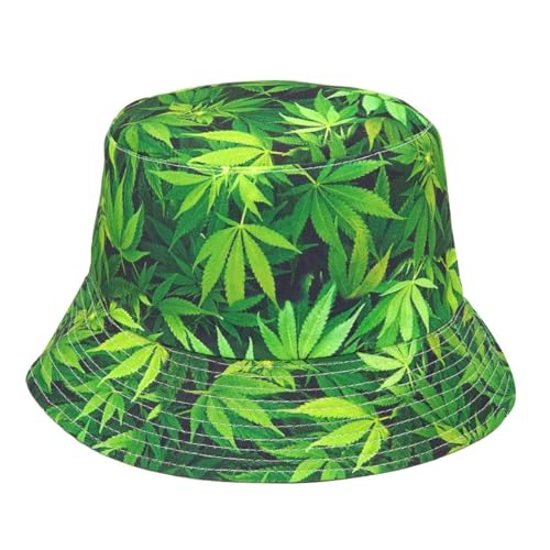 Punk Black Green Red Leaf Weed Fisherman Caps Bucket Hats Hip Hop Gorro Outdoor Men - color: Green