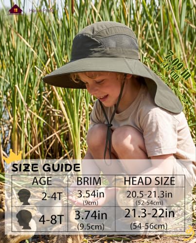 Home Prefer UPF50 Wide Brim Kids Sun Hat Neck Flap Boys Girls Sun Protection Hat for Beach Fishing - color: Army Green, size: 4-8 Years