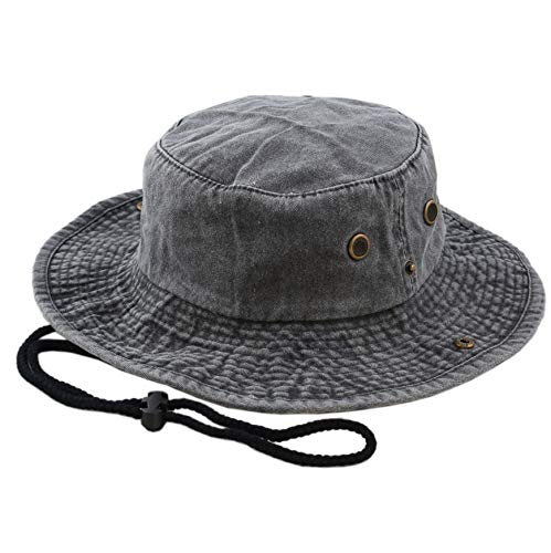 The Hat Depot Cotton Stone-Washed Safari Wide Brim Foldable Double-Sided Sun Boonie Bucket Hat - color: 3. Pigment - Black, size: Large-X-Large