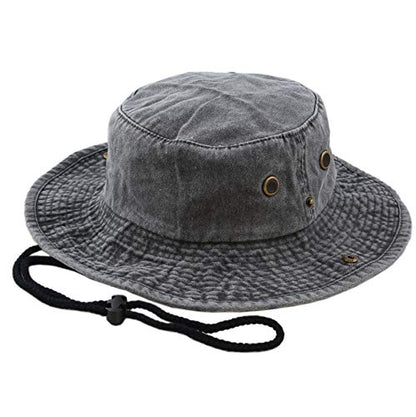 The Hat Depot Cotton Stone-Washed Safari Wide Brim Foldable Double-Sided Sun Boonie Bucket Hat - color: 3. Pigment - Black, size: Large-X-Large