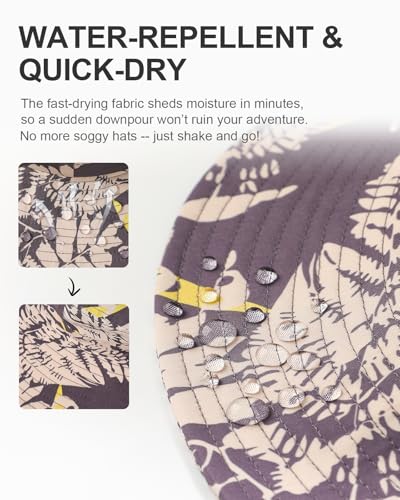 Printed Bucket Hat UPF 50+ Sun Hat, Women Men Roll-Up Brim Boonie Hat - color: Purple