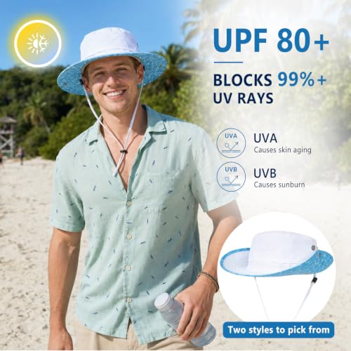 Waterproof UPF 80+ Oversized Bucket Hat for Men with Big Heads - color: Army Green/Palm Leaf, size: Large-X-Large