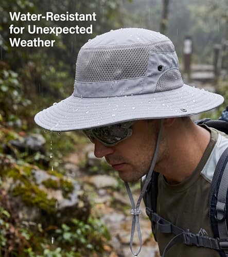 Sun Bucket Hat for Men Women Wide Brim UPF 50+ UV Protection Waterproof - color: Light Gray