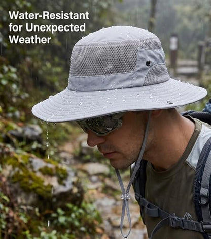 Sun Bucket Hat for Men Women Wide Brim UPF 50+ UV Protection Waterproof - color: Light Gray