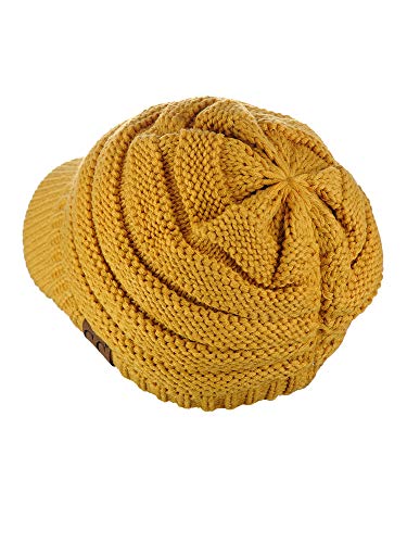 C.C Warm & Thick Cable Knitted Brim Visor Beanie Cap - color: Mustard