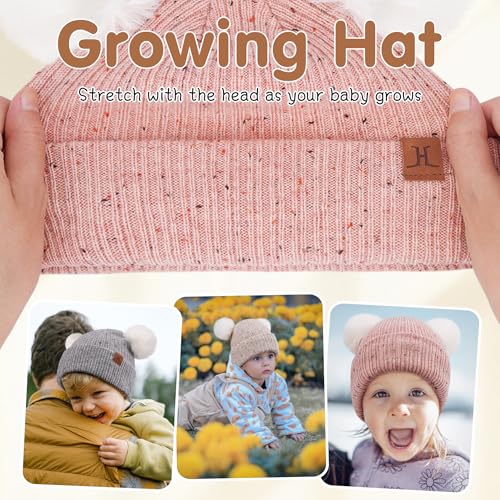 FZ FANTASTIC ZONE Toddler Kids Winter Hat Beanie Pompom Warm Fleece Baby Hats 0-6 12 Months 1 2 3 4 Year Old Girls Boys Gifts - color: Pink