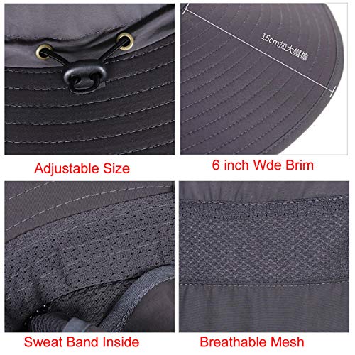 HUAMULAN Men Wide Brim Sun Hat Summer Outdoor Women Bucket Fishing Hats - color: Hn004-lightgray