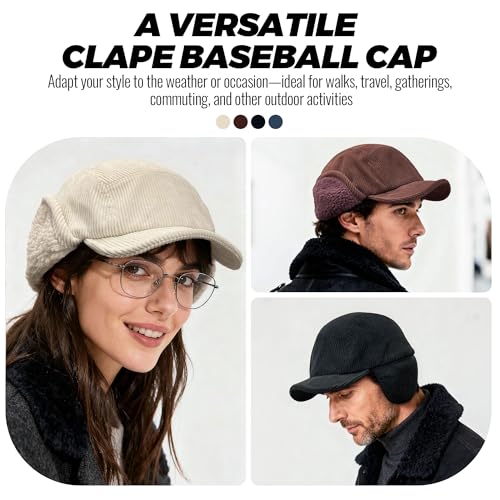 Clakllie Winter Earflaps Hat Short Brim Baseball Cap with Ear Flap Warm Trapper Hat Soft 5 Panel Style Russian Hats - color: Cdus-bsdt2501-brown