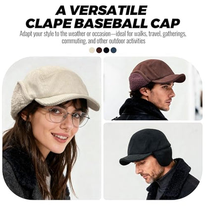 Clakllie Winter Earflaps Hat Short Brim Baseball Cap with Ear Flap Warm Trapper Hat Soft 5 Panel Style Russian Hats - color: Cdus-bsdt2501-brown