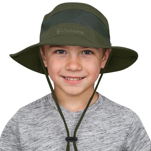 American Trends Quick Dry Boys Sun Hat - Dual Adjustable UV Protection Breathable Kids Safari Bucket Cap for Beach Pool - color: Army Green