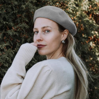 Lanzom Wool Blend Women Beret Hat French Beret Cap Winter Fashion Solid Color Hat for Women Girls Lady - color: Light Grey