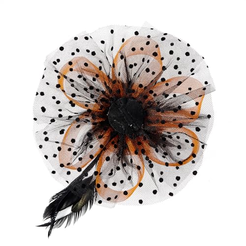Century Star 2026 Kentucky Hat Derby Fascinator for Women Tea Party Flower Mesh Ribbons Feathers Headband Hair Clips - color: Orange Black