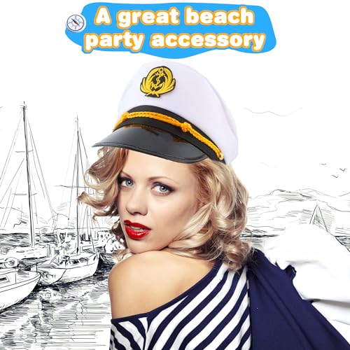 8 Pieces Captain Hats Adjustable White Sailors Navy Marine Admiral Caps for Yacht Theme Party Costume Accessory - color: Style 2
