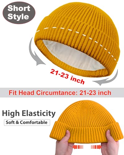 Short Fisherman Beanie for Men Women Wool Fleece Lined Winter Hat - color: 1pcs-yellow