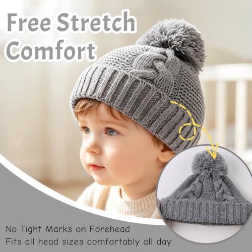JANGANNSA Winter Knit Baby Hat Twist Warm Beanie for Boy Girl Fall Baby Cap - color: Gray, size: 1-3T