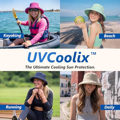 TOP-EX UVCoolix™ Women's Cooling Bucket Sun Hat with Ponytail Hole Wide Brim UPF 50 Packable Summer Travel Outdoor - color: Misty Periwinkle, size: Medium