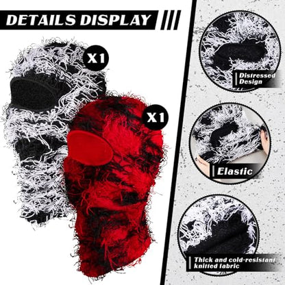 Newcotte 2Pc Ski Mask - color: Black Background White Line, Assorted Red