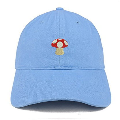 Trendy Apparel Shop Mushroom Emoticon Embroidered 100% Soft Brushed Cotton Low Profile Cap - color: Carolina Blue