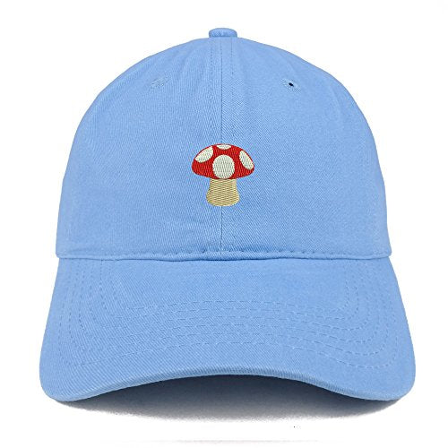 Trendy Apparel Shop Mushroom Emoticon Embroidered 100% Soft Brushed Cotton Low Profile Cap - color: Carolina Blue