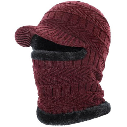 Clothclose Winter Balaclava Beanie Hat Knit Thermal Ski Mask for Men Women - color: Wine