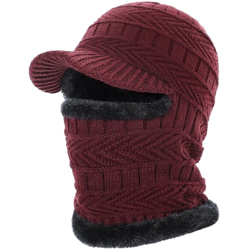 Clothclose Winter Balaclava Beanie Hat Knit Thermal Ski Mask for Men Women - color: Wine