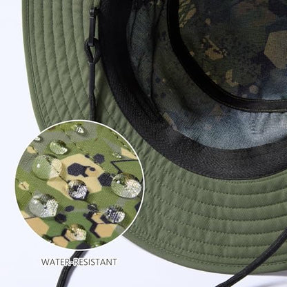 BASSDASH UPF 50+ Water-Resistant Fishing Bucket Hat with Laser Perforated Mesh Adjustable for Men Women Outdoor Hiking - color: Open Terrain Ⅱ