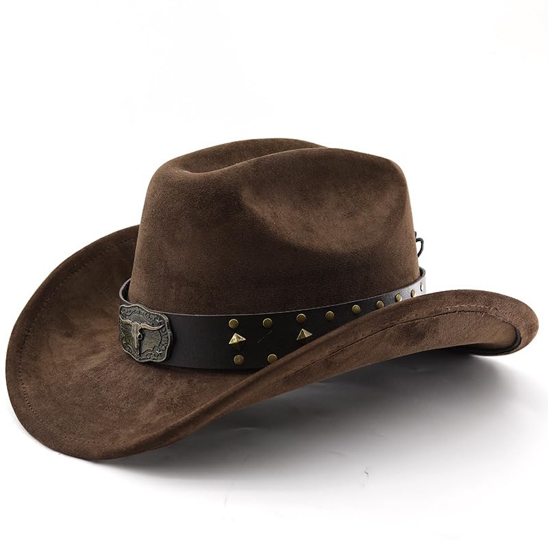 LIDHAY Cowboy Hat for Women Men with Shapeable Wide Brim Western Suede Hat for Cowboys and Cowgirls - color: Coffee