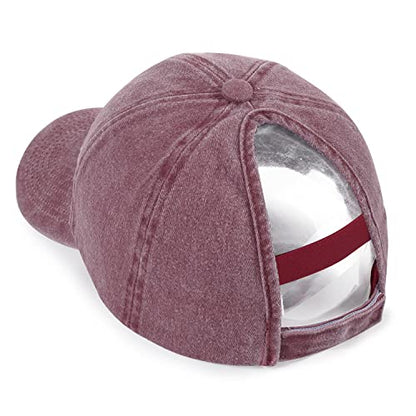 HH HOFNEN Ponytail Hat for Women Washed Distressed Baseball Cap Ponycaps - color: #1 Red