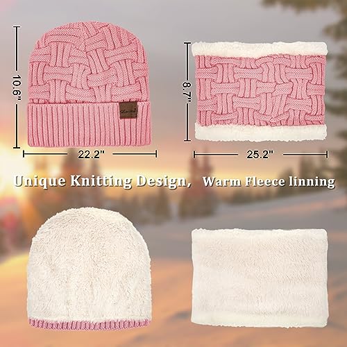 Loritta 3-Pieces Winter Hats for Women Warm Scarf Touchscreen Gloves - color: Pink